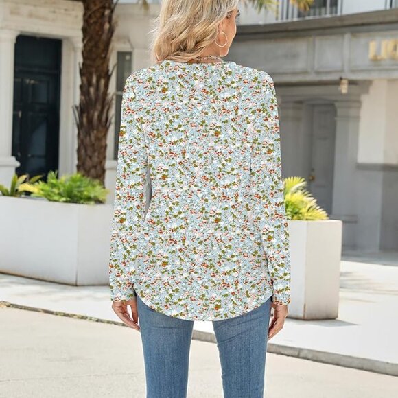 NWT! Soft Long Sleeve Pullover Top w/Floral Design /V-Neckline/ 2-Button Closure - Picture 4 of 13